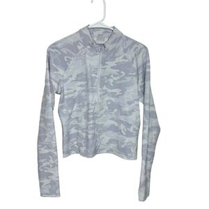 Lululemon White & Gray Camo Crop Long Sleeve Half Zip